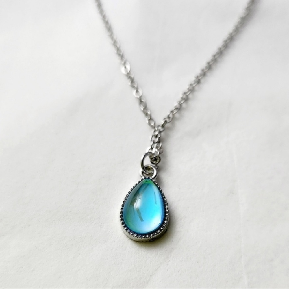 Blue Moonstone Crystal Teardrop Necklace